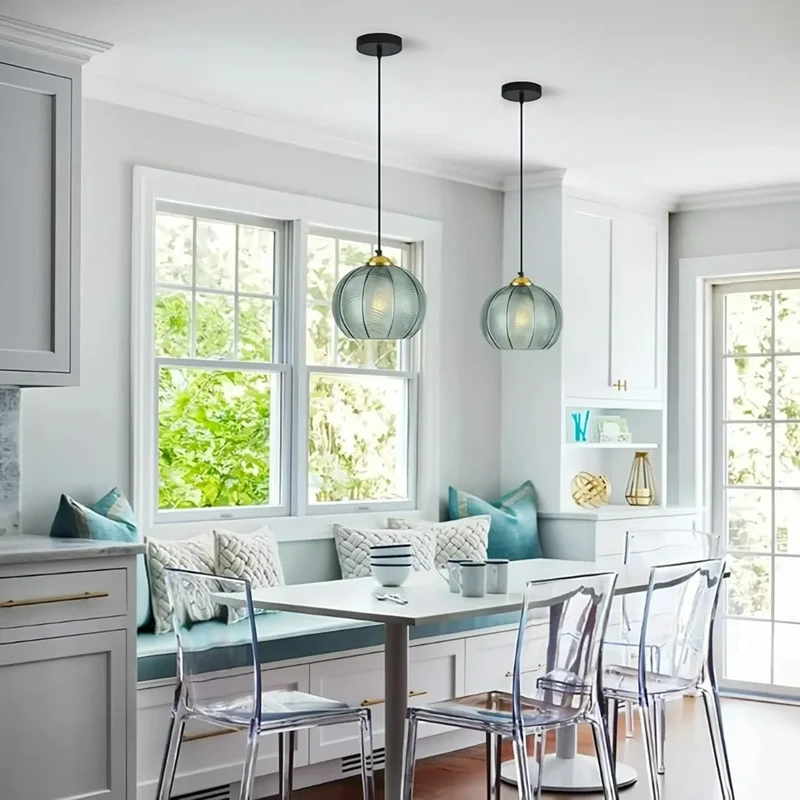 Pendelleuchte Grün Glas Kugel im Vintage Stil fürs Esszimmer