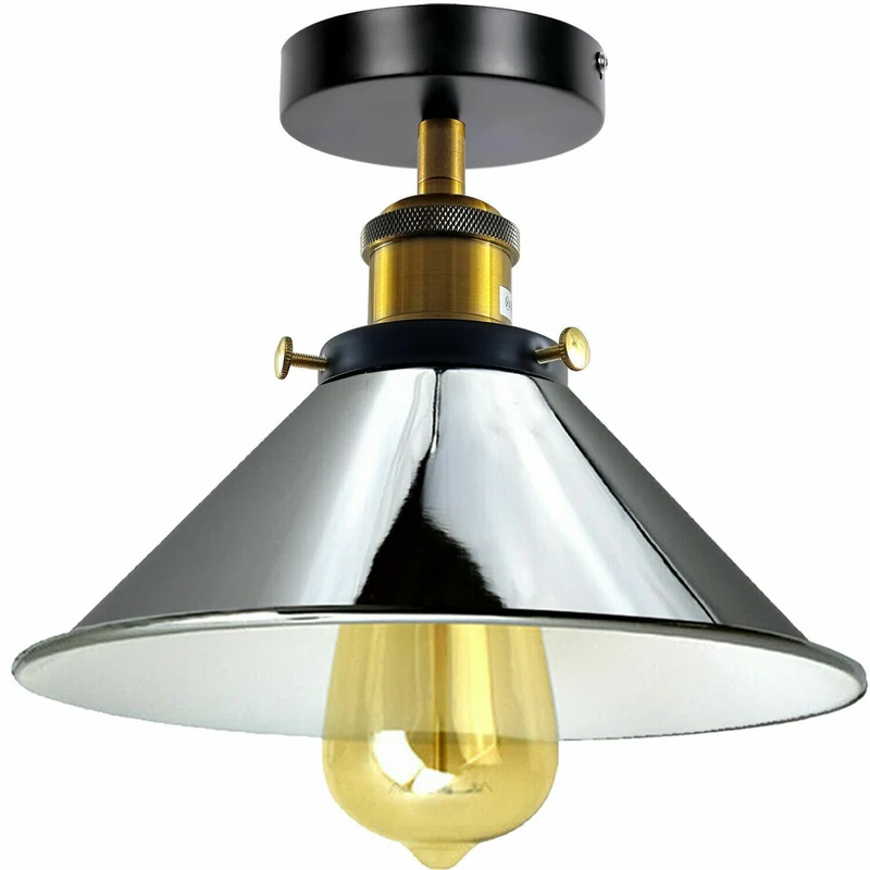 Chrom Deckenleuchte – Retro Kegelschirm Lampe~2978
