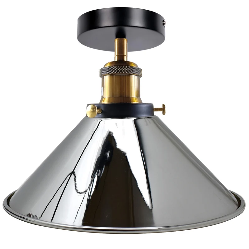 Chrom Deckenleuchte – Retro Kegelschirm Lampe~2978
