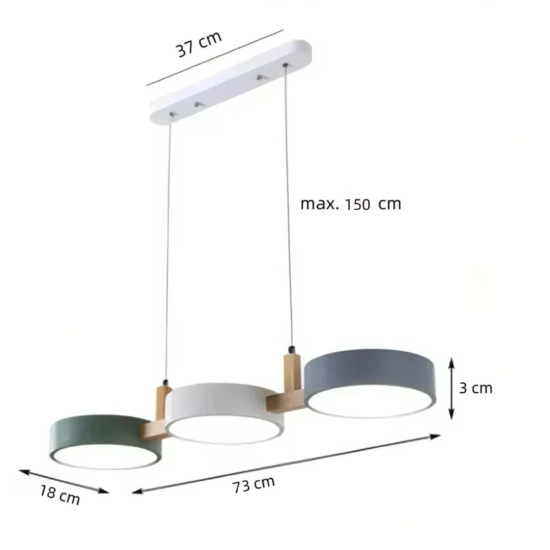 3-flammige Pendelleuchte im skandinavischen Design aus Metall und Holz für Esszimmer