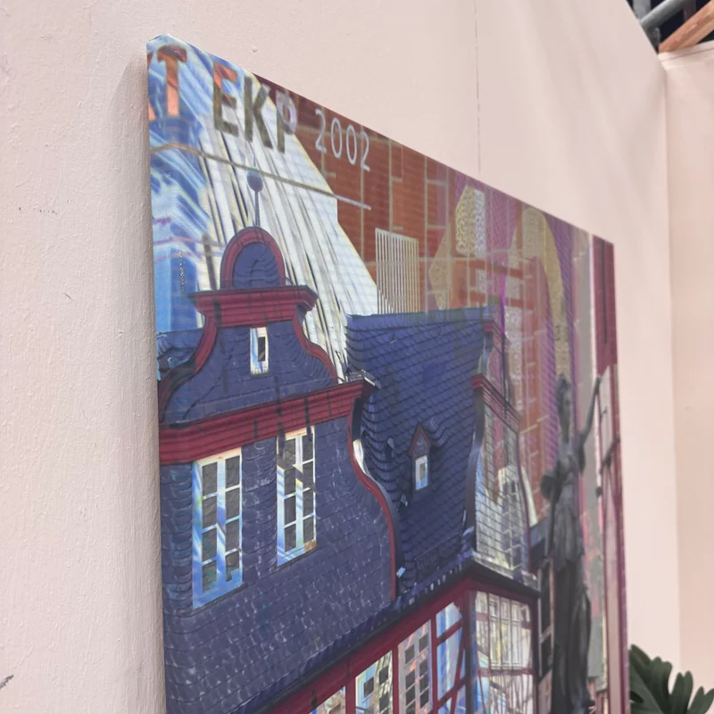Wandbild 90x90 - Frankfurt Römerberg & Justitia - Fotodruck auf Leinwand Gebraucht
