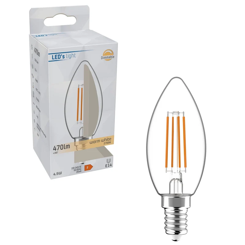 LED-Filament Kerzenlampe dimmbar C35 4,5W 470 lm warmweiß E14 - LED's Light