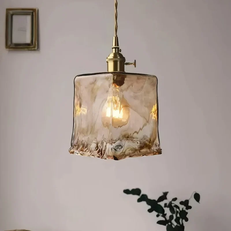 Pendelleuchte aus Bernstein Glas und Messing im Mid Century Stil für Esszimmer