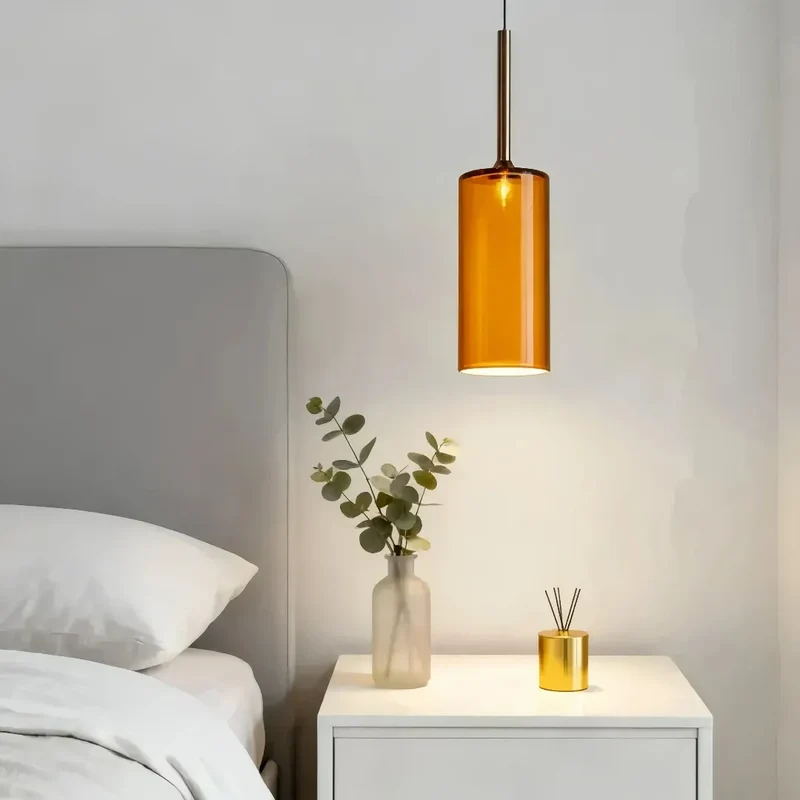 Moderne LED Pendelleuchte aus Glas in Zylinderform für Schlafzimmer