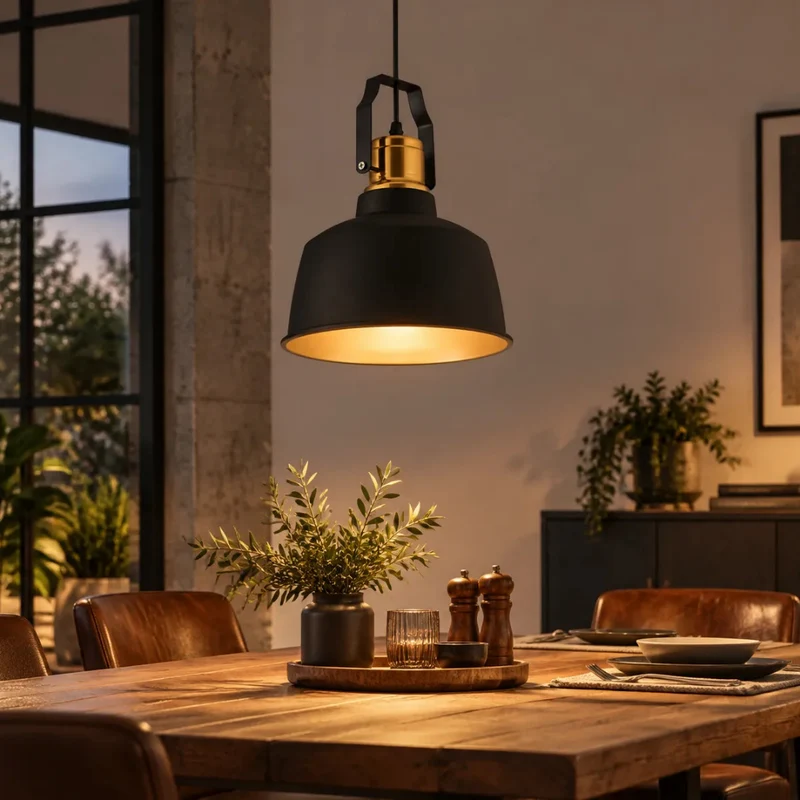 Industrial Pendelleuchte Schwarz-Gold aus Metall für Esszimmer