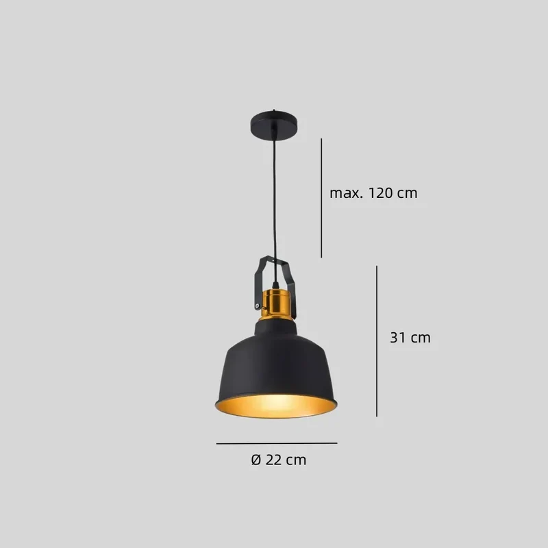 Industrial Pendelleuchte Schwarz-Gold aus Metall für Esszimmer