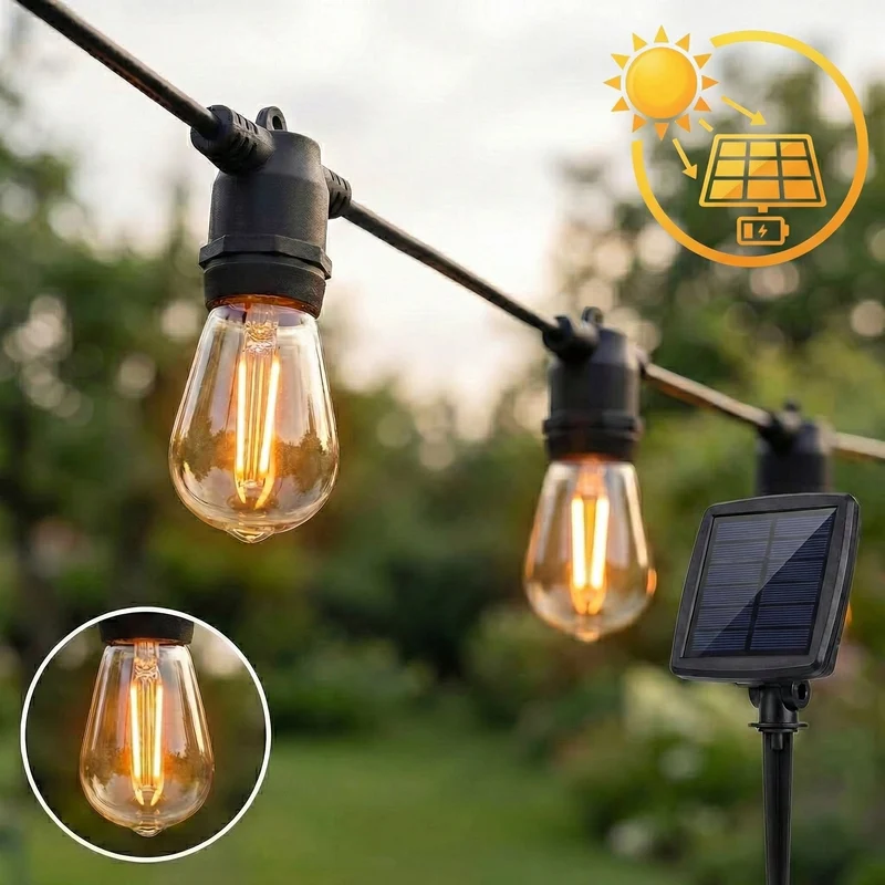 Solar-Lichterkette – Pin-Kabel | 10 Meter | 10 LEDs | Warmes Licht