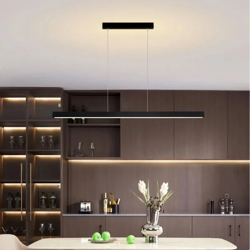 Längliche LED Pendelleuchte für Esstisch, höhenverstellbar