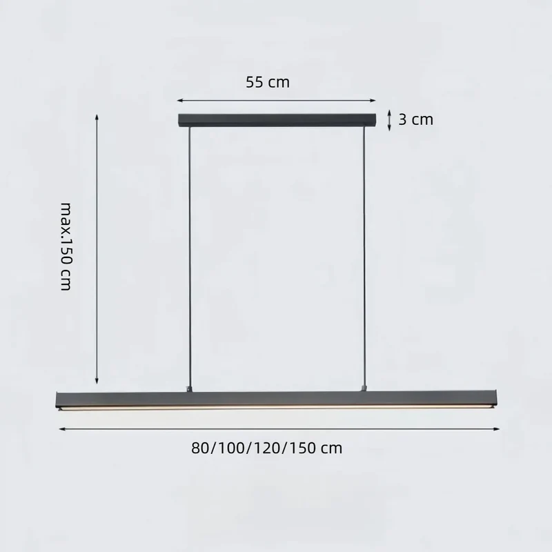 Längliche LED Pendelleuchte für Esstisch, höhenverstellbar
