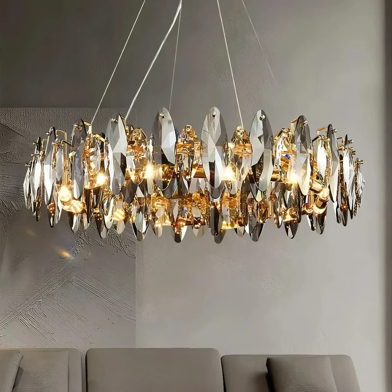 Moderne Pendelleuchte mit Kristallringen dimmbar für Wohnzimmer