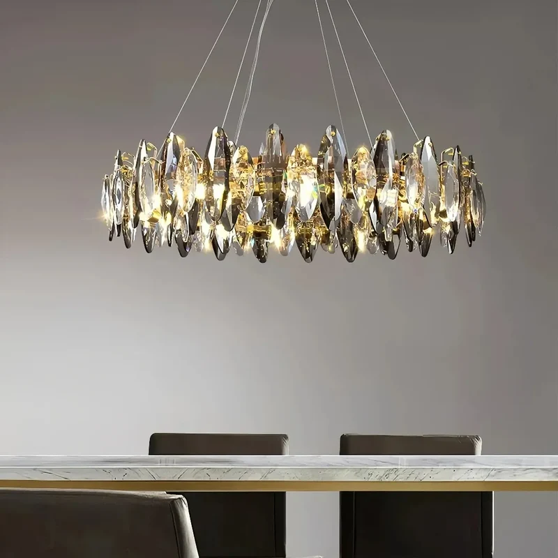 Moderne Pendelleuchte mit Kristallringen dimmbar für Wohnzimmer