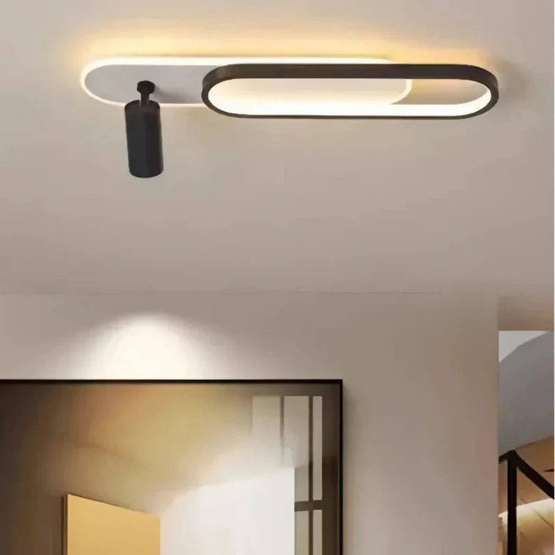 Moderne flache LED Deckenlampe mit schwenkbarem 355° Spot