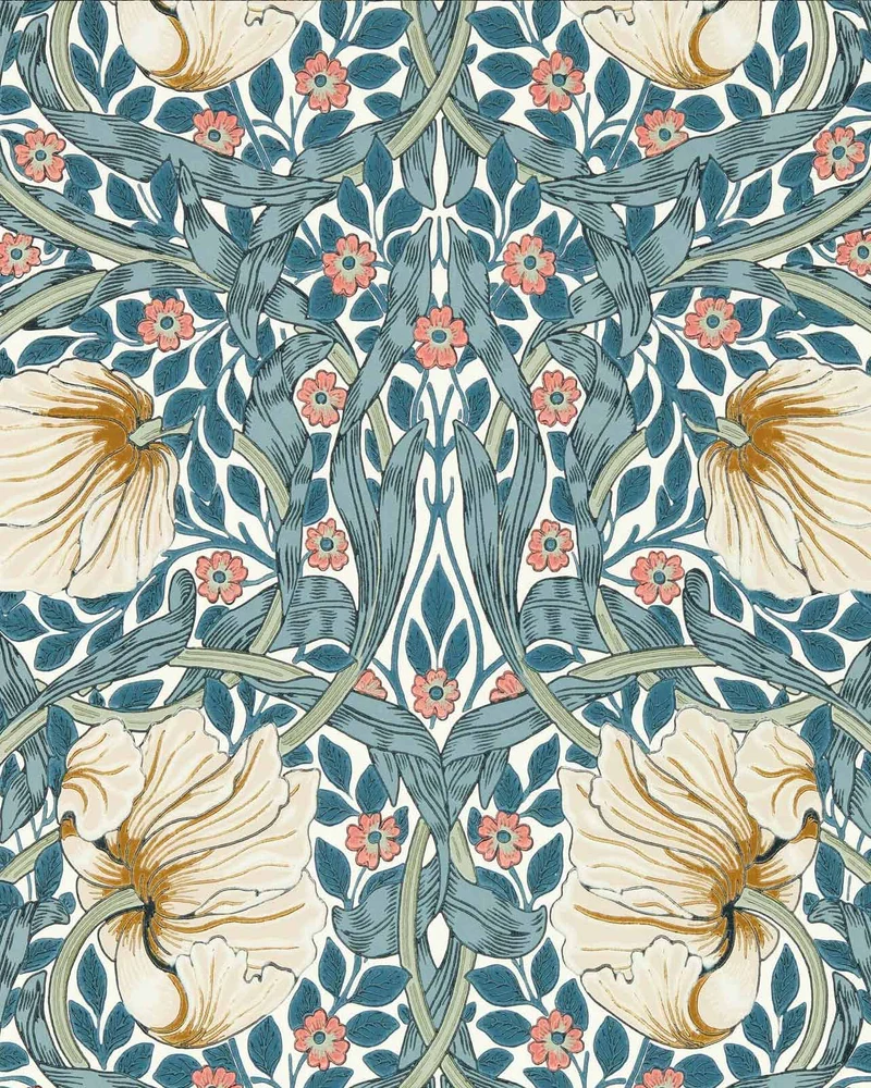 William Morris & Co. Tapet - Pimpernel Woad/Coral