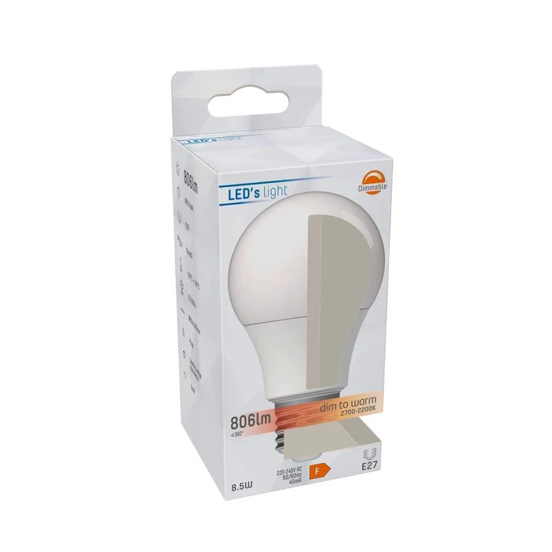 LED Glühbirne E27 dimmbar 8W Dim2warm Opal A60 - LED's Light