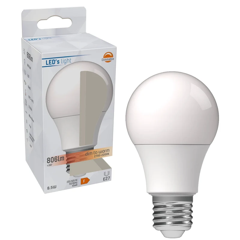 LED Glühbirne E27 dimmbar 8W Dim2warm Opal A60 - LED's Light