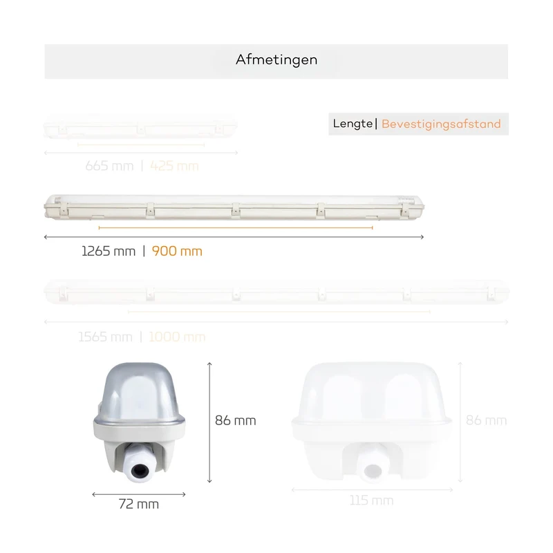 Feuchtraumleuchte 120 cm 18 W Neutralweiß 4000 K Ip65 Led-Wannenleuchte, Austauschbare Led-Röhre, Wand- Oder Deckenmontage, Funktionsleuchte für Innen- und Außenbereiche 2400112_04 - Proventa
