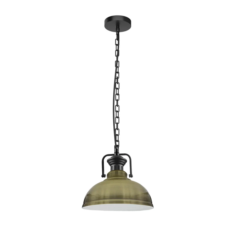 Verstellbare Grünes Messing-Vintage-Pendelleuchte – E27-Deckenlampe mit weiß beschichtetem Schirm ~3039