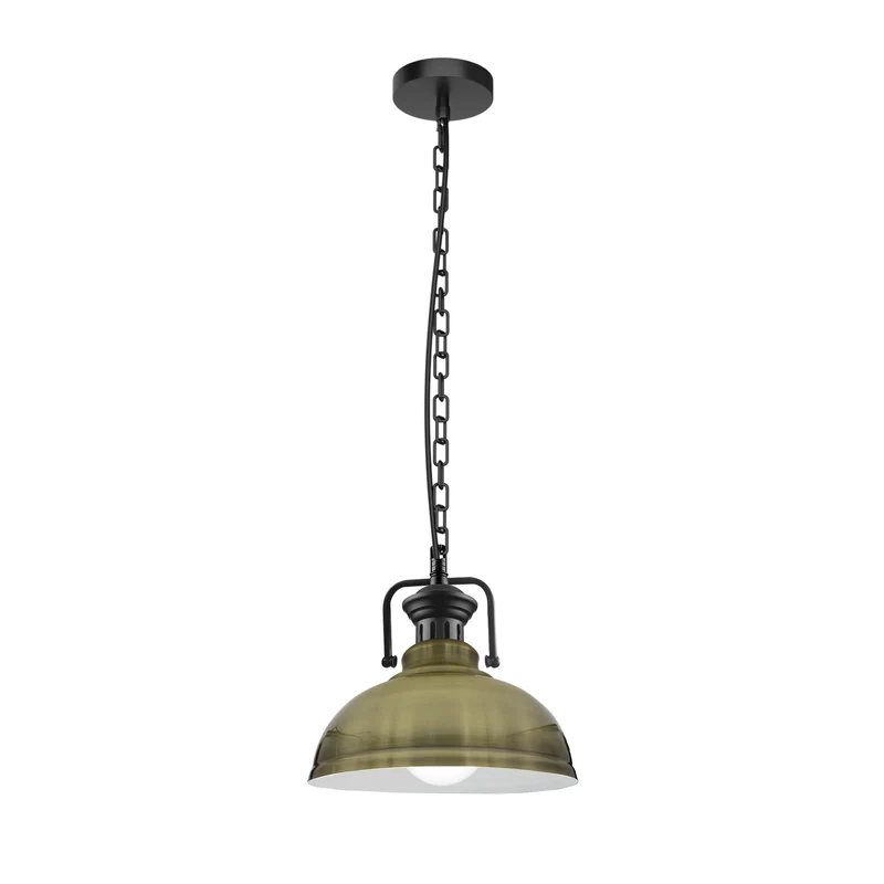 Verstellbare Grünes Messing-Vintage-Pendelleuchte – E27-Deckenlampe mit weiß beschichtetem Schirm ~3039