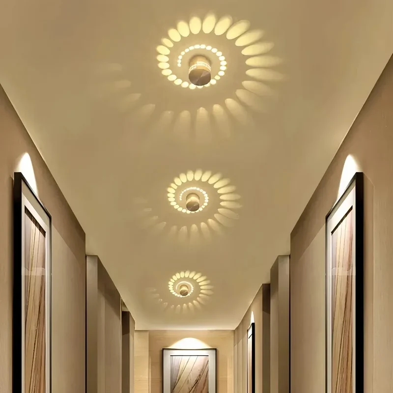 LED-Wandleuchte aus Aluminium mit Spiral-Lichteffekt für Flur