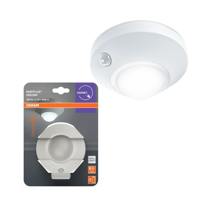 OSRAM NIGHTLUX® LED Deckenleuchte / Nachtlicht mit Sensor batteriebetrieben 2W / 4000K Kaltweiß, weiß