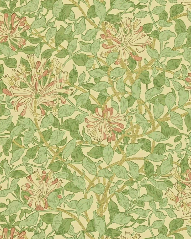 William Morris & Co. Tapet - Honeysuckle Green/Beige/Pink