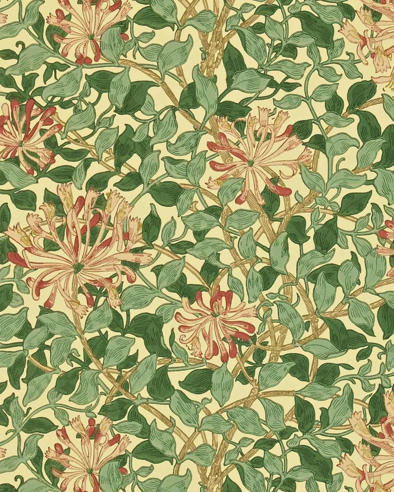 William Morris & Co. Tapet - Honeysuckle Green/Coral/Pink