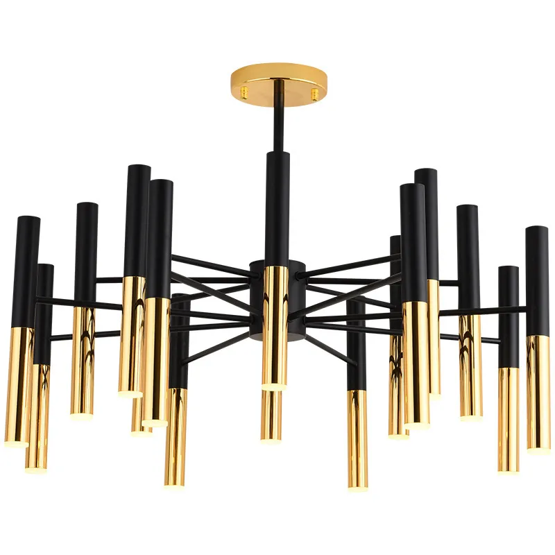 Moderner Metall Design Kronleuchter in Schwarz Gold für Wohnzimmer