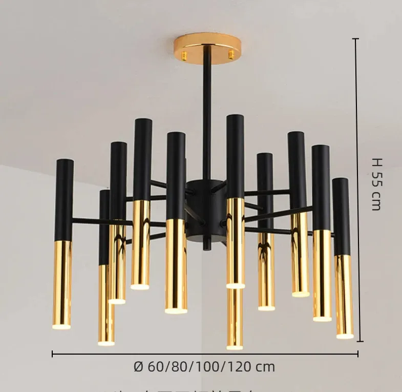 Moderner Metall Design Kronleuchter in Schwarz Gold für Wohnzimmer