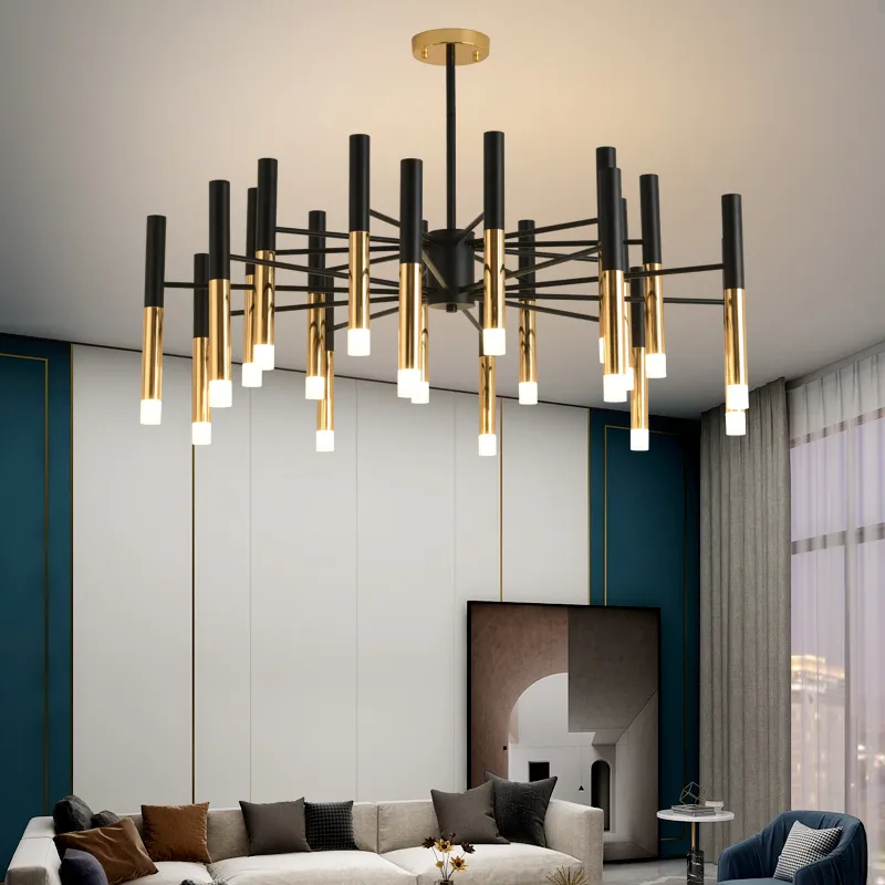 Moderner Metall Design Kronleuchter in Schwarz Gold für Wohnzimmer