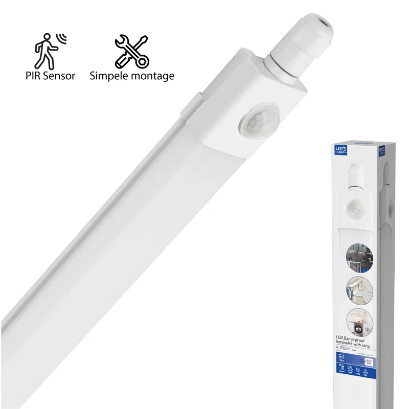 LED-Feuchtraumleuchte mit PIR-Bewegungsmelder 120 cm 30 Watt neutralweiß IP65 - LED's Light