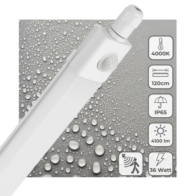 LED-Feuchtraumleuchte mit PIR-Bewegungsmelder 120 cm 30 Watt neutralweiß IP65 - LED's Light