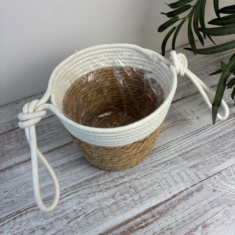 Design Korb Übertopf Seegras Kordel Blumentopf Natur Weiß
