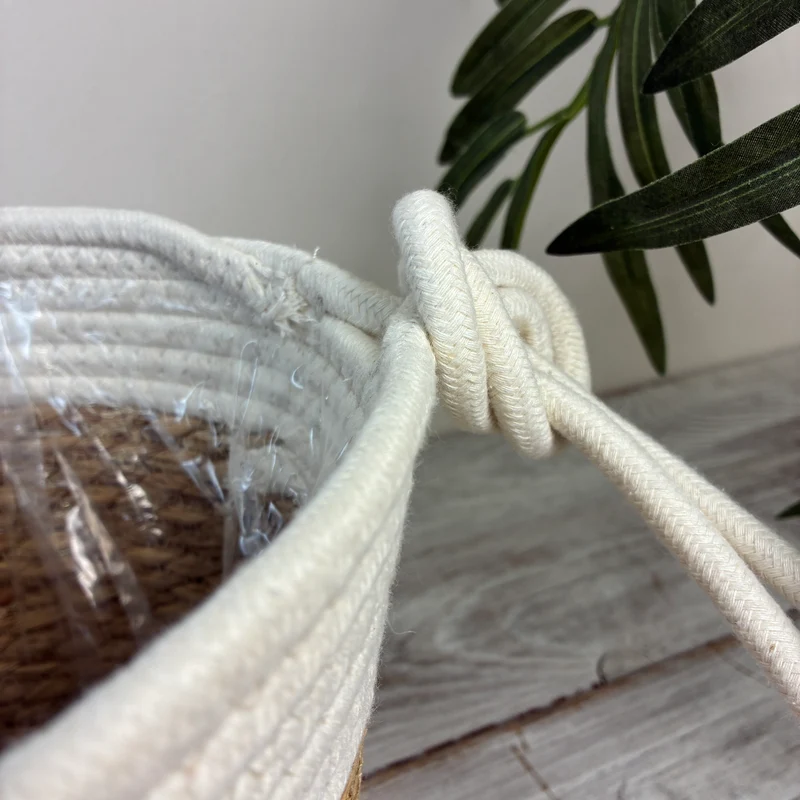 Design Korb Übertopf Seegras Kordel Blumentopf Natur Weiß