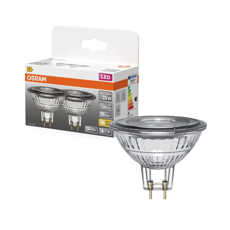OSRAM Star LED Reflektorlampe für GU5.3-Sockel, klares Glas ,Warmweiß (2700K), 345 Lumen, Ersatz für herkömmliche 35W-Leuchtmittel, nicht dimmbar, 2-er Pack