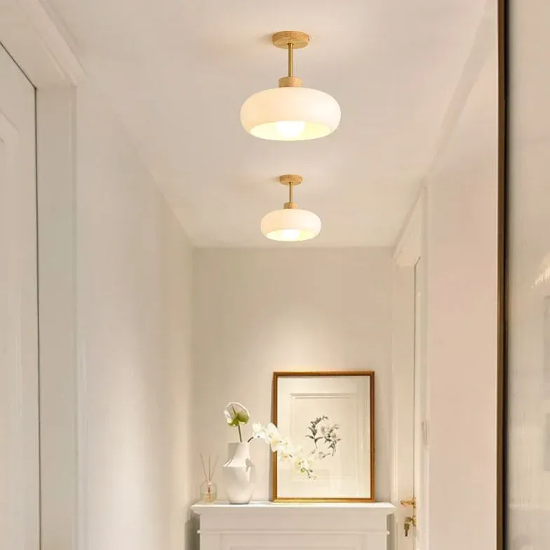 LED Deckenleuchte aus Glas mit Holzrahmen für Flur