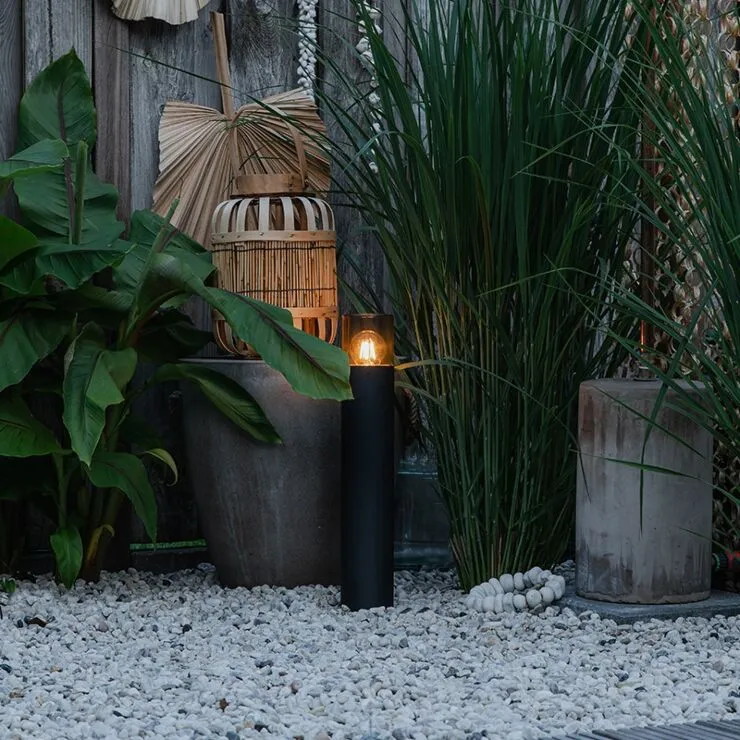 LED Garden Post - Stehende Außenleuchte mit Rauchglas | 80cm | Schwarz | IP54 – KALI