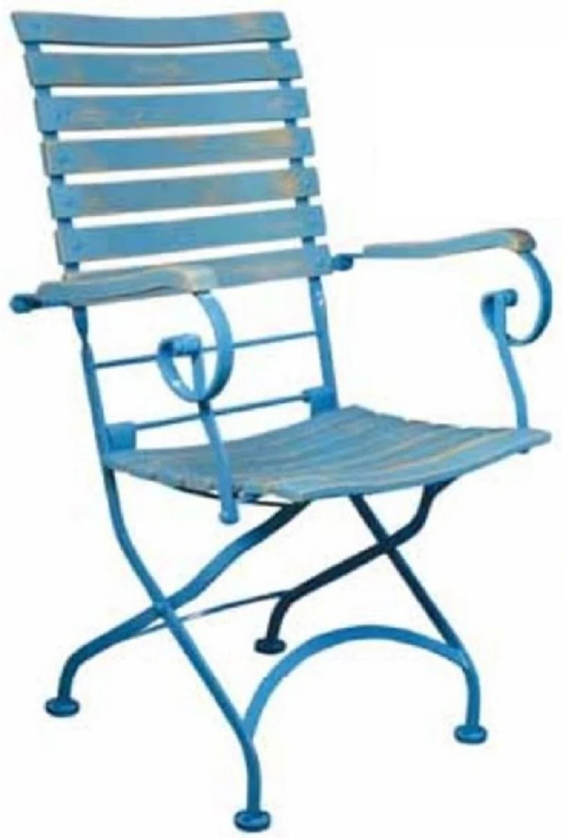 Casa Padrino Jugendstil Gartenstuhl mit Armlehnen Antik Hellblau H. 95 cm - Jugendstil Garten Möbel
