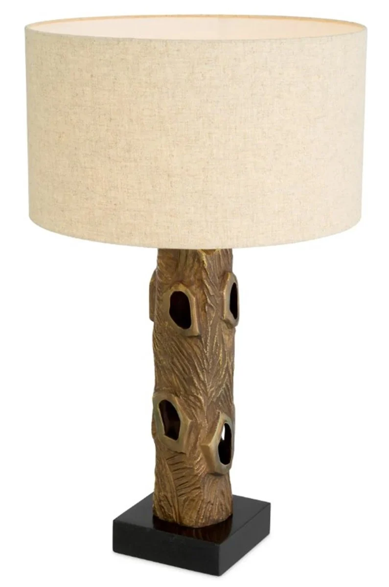 Casa Padrino Luxus Tischleuchte im Vintage Messing Look / Sockel aus schwarzem Granit Ø 45 cm x H. 74,5 cm