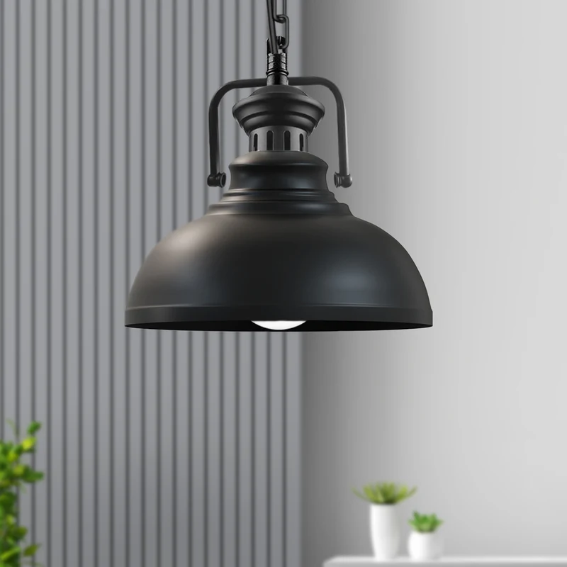 Verstellbare schwarze Vintage Pendelleuchte – E27 Deckenlampe mit weiß beschichtetem Schirm~3044