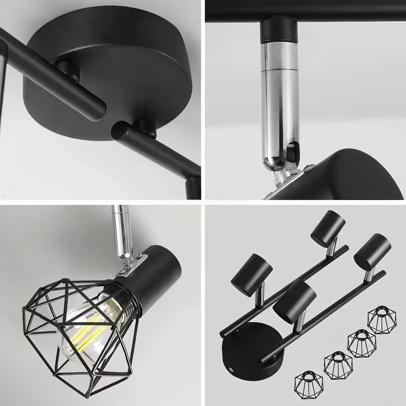 Schwarze Industrial Deckenleuchte aus Metall für Wohnzimmer