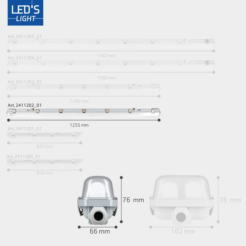 Feuchtraum- Wannenleuchte FRWL1.2 L: 1255 mm, 14W grau - LED's Light