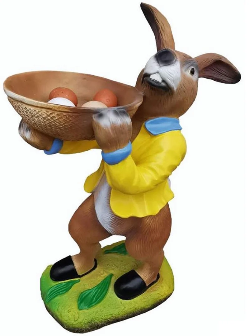 Casa Padrino Osterdeko Figur Hase mit Schüssel Mehrfarbig H. 67 cm