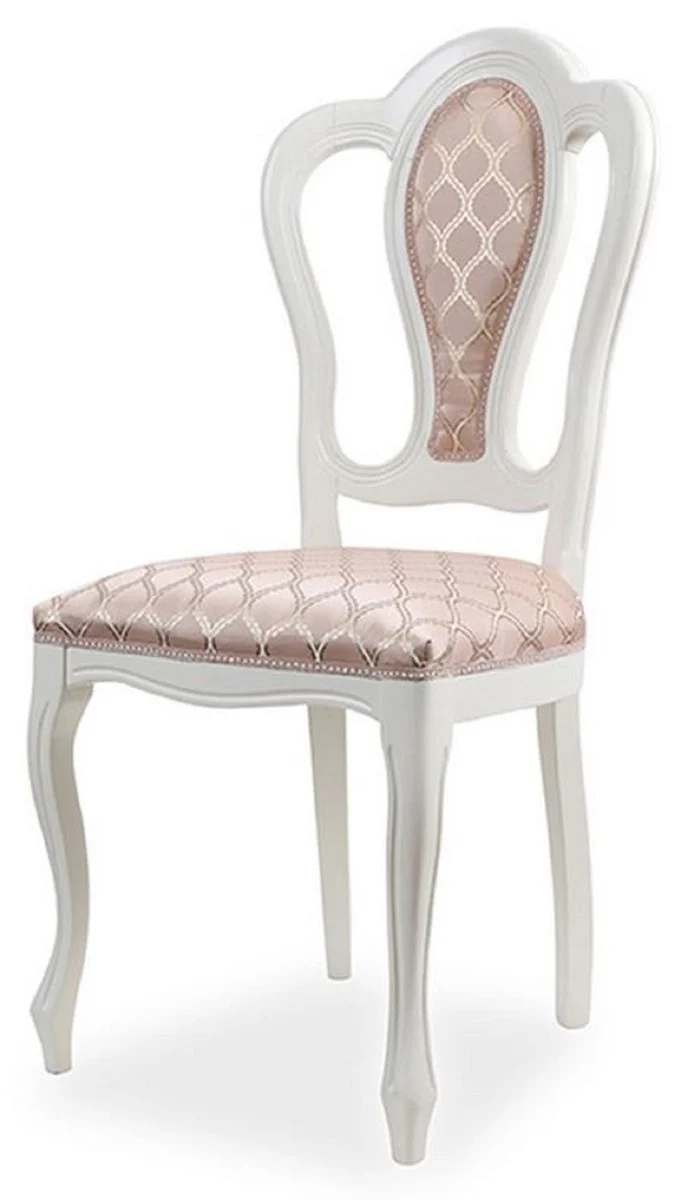 Casa Padrino Luxus Barock Esszimmer Stuhl 4er Set mit Muster Rosa / Weiß - Prunkvolle Barockstil Küchen Stühle - Luxus Esszimmer Möbel im Barockstil - Edel & Prunkvoll