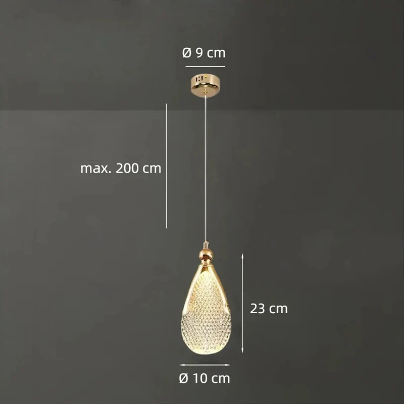 Moderne Pendelleuchte aus Acrylglas mit Tropfenaufhängung fürs Schlafzimmer