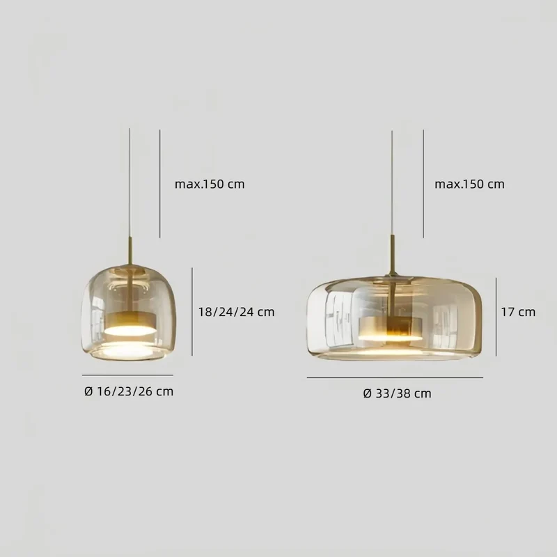 Moderne LED Pendelleuchte aus amber Glas für Esszimmer