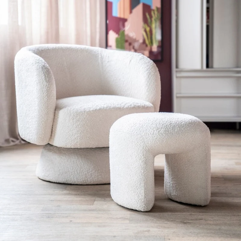Polster Hocker Sahi Bouclé Weiß - By Boo