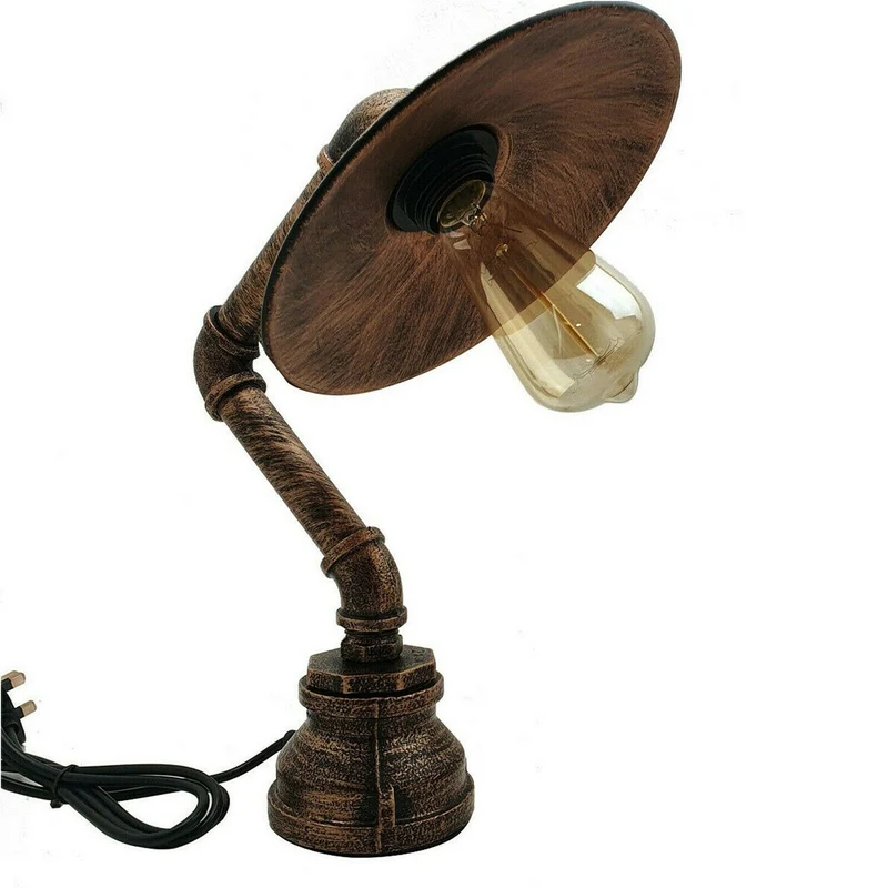 LEDSone Lampe de table Steampunk industrielle vintage avec abat-jour plat