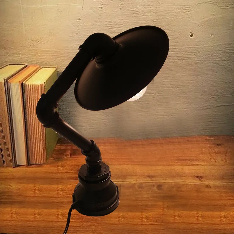 LEDSone Lampe de table Steampunk industrielle vintage avec abat-jour plat