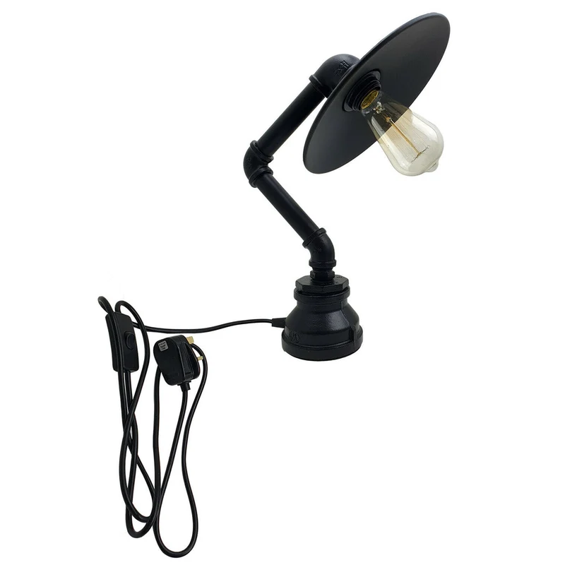 LEDSone Lampe de table Steampunk industrielle vintage avec abat-jour plat