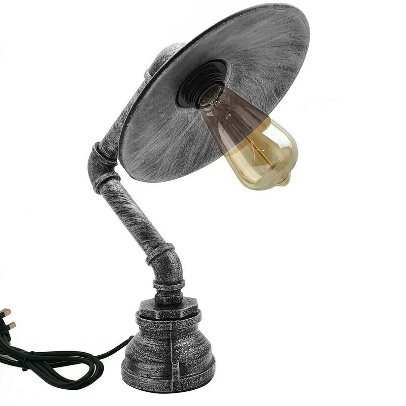 LEDSone Lampe de table Steampunk industrielle vintage avec abat-jour plat